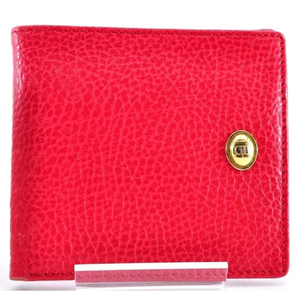 CHRISTIAN DIOR LOG PLATE BIFOLD RED LEATHER WALLET